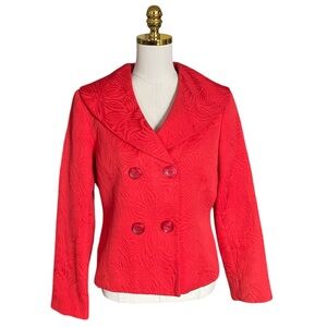 ISABELLA Elegant Red Double-Breasted Jacquard Shawl Collar Womens Blazer Size 14